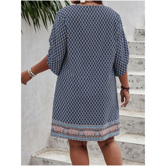 Plus Tribal Print Neck tie Mini Dress - Picture 5 of 9